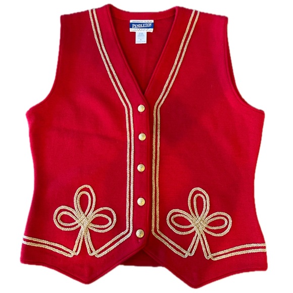 Pendleton Sweaters - Pendleton Wool Vest with Gold Scroll Embroidered accents Sz Small Made in USA